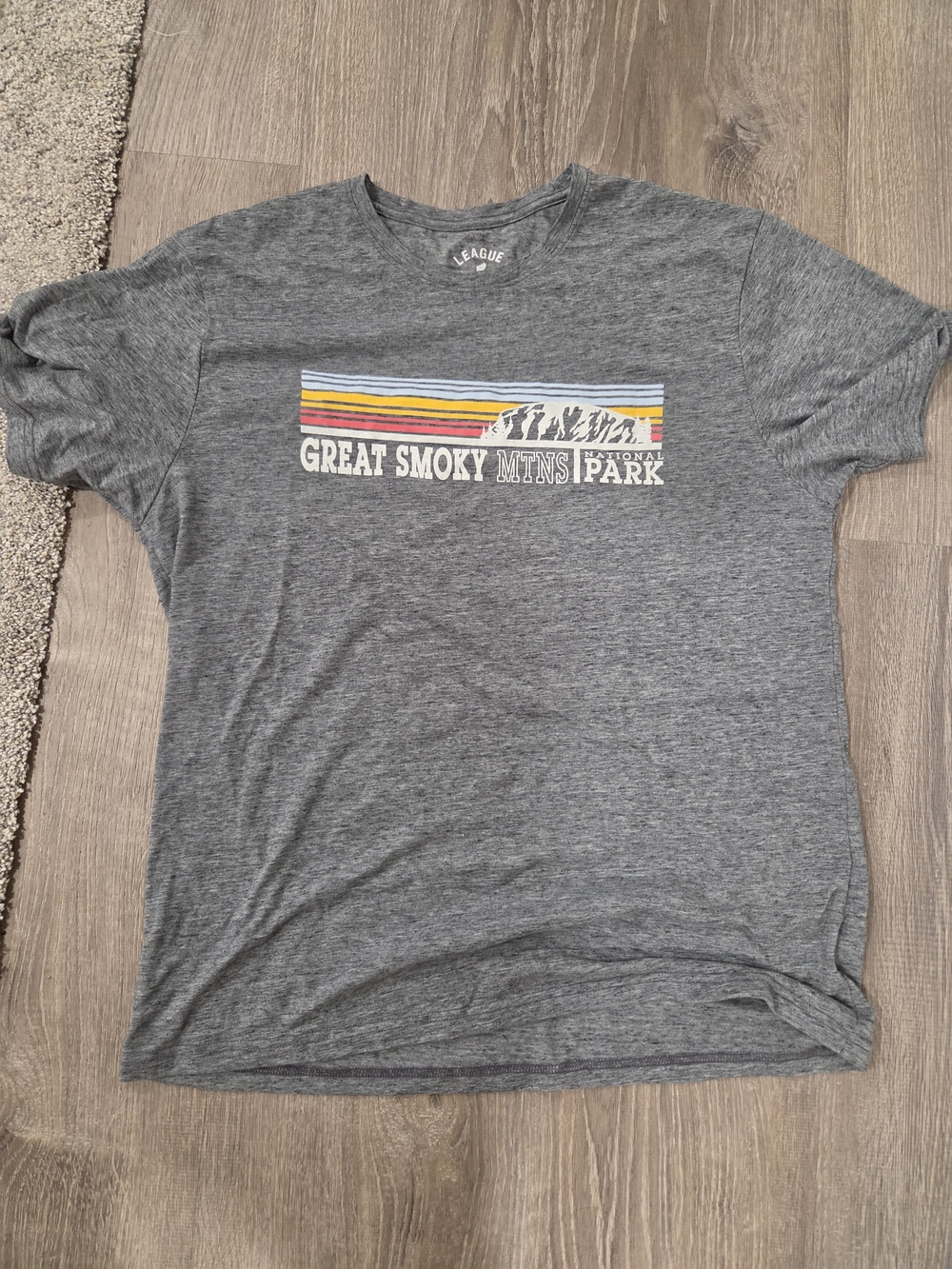 League Grey Great Smoky Mountains National Park Stripe Graphic Tee Size L